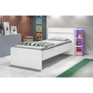 Cama Solteiro Bau Jade com Gavetas Branco.Lilas Flex J&A Moveis