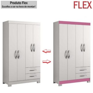 Roupeiro NT 6010 4P2G Branco Branco.Rosa Flex Notavel
